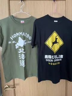 北海道お土産Tシャツ　男女兼用Sサイズ　黒　カーキ　まとめ売り
