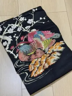 松葉仕立ての名古屋帯　鶴と梅の花刺繍