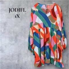 【レア】JODIFL 1Xサイズ カラフル バルーンスリーブ ゆったり アート柄