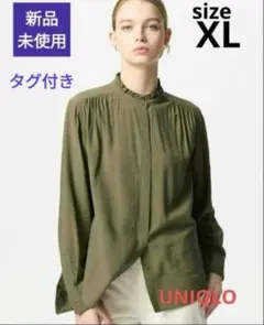 ❤新品未使用❤ユニクロ　フリルブラウス　　オリーブ　XL　フェミニン　上品