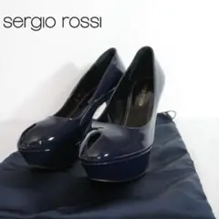美品 セルジオロッシ sergio rossi エナメル カシェ ネイビー