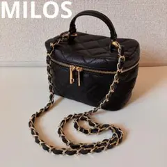 【美品】MILOS ミロス　キルティング2wayバニティバッグ　ショルダー　黒