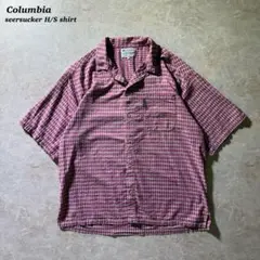 Columbiaシアサッカー開襟シャツ古着レッド当時物XLドレープCBOYレア