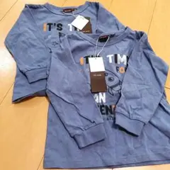 青いロケットプリント長袖Tシャツ 100cm