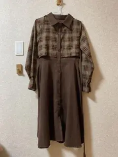 チェック柄ロングワンピース・ブラウン系
