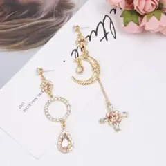 レディースピアス サン ムーン ビアス 春夏 韓国風ジュエル