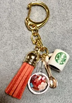 ミニュチアコーヒー、アイス、タッセル付きチャームキーホルダー⑤
