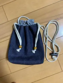 ネイビー デニム 巾着袋