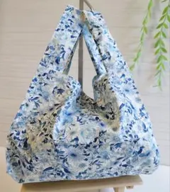 コンビニエコバッグ 小花柄 青 小さいレジ袋型 お弁当も入ります！
