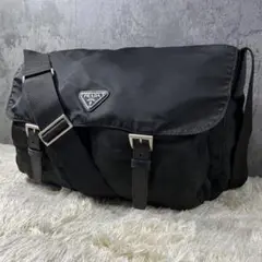 ✨美品✨プラダ ショルダーバッグ 本革 ナイロン 黒 2ポケット フラップ