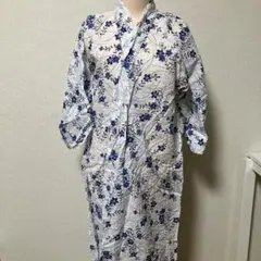 昭和レトロ　浴衣　寝巻き　クレープ生地　桔梗柄　腰ひも付き　日本製　リメイク