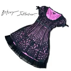 Betsey Johnson 総レースワンピース 黒×ピンク 0 膝丈ワンピ