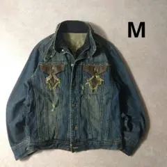 ダメージデニムジャケット　y2k　Gジャン　グランジ　ドクロ　お兄系　M