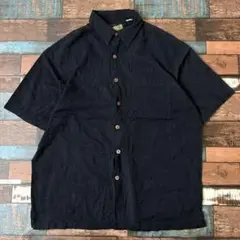 ビンテージ　古着　Caribbean シルク混　メンズ　半袖シャツ　黒　L