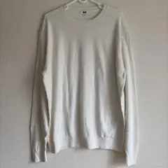 【美品】UNIQLO 薄手ニット 白 長袖 XLサイズ メンズ 綿100%