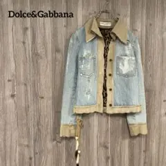 【Dolceu0026Gabbana】レザーミックス ダメージ加工 デニムジャケット