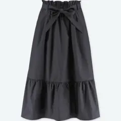 ユニクロ　UNIQLO ハイウエストリボンフリルスカート　黒　ブラック　S