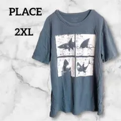 PLACE 【2XL】サメプリント Tシャツ グレー