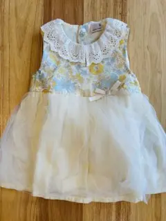 【美品】プティマイン　花柄チュールワンピース80cm