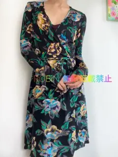クリーニング済　DVF 　ボタニカル　シルクラップワンピース　M相当