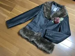 ジェーンマープルドンルサロンファー付きジャケット黒シルバーラメ日本製