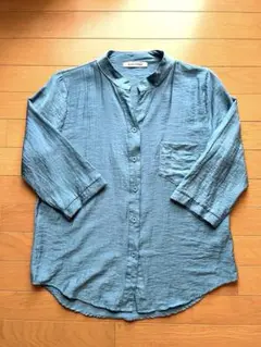 【BLANC FICELLE 青 ボタンシャツ 七分袖】