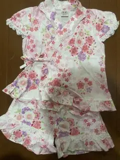 美品　甚平　花柄　フリル　95センチ
