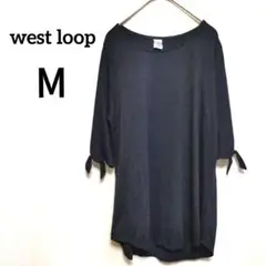 west loop【М】 五分袖 チュニック トップス 黒