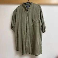 STAFFORD リネン　ノーカラー　シャツ　カーキ