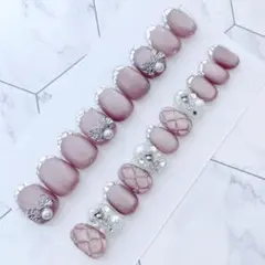 2351.（全サイズ現品販売）うるうるマグネット×ガラスフレンチネイルチップ