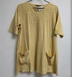 no.1491新品 刺繍入りイエローチュニック 半袖