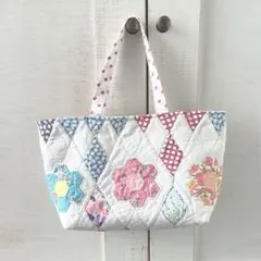 ハンドメイド　パッチワークキルト　ビンテージキルトトップ　フィードサック　バッグ