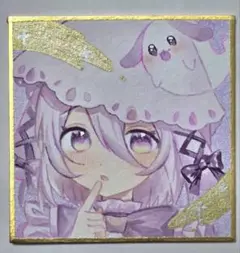 ★オリジナル手描きイラスト原画★豆色紙★紫系女の子★