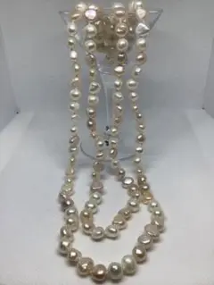 淡水パール オールナッツナチュラルマルチカラーロングネックレス 120cm