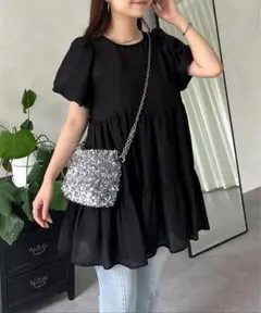 【プロズヴェール】パフスリーブシアーティアードブラウス