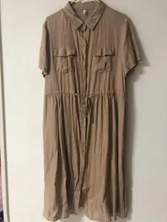 ベージュ シャツワンピース 半袖