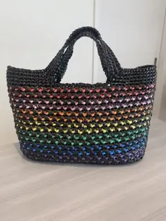 値下げ！ビニール紐バッグ 黒と虹色のグラデーション