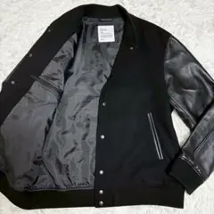 極美品/XL SHIPS スタジャン　メリノウール160S 袖レザー　羊革　黒