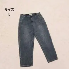 メンズデニムパンツ L ネイビー シンプル カジュアル テーパード レトロ