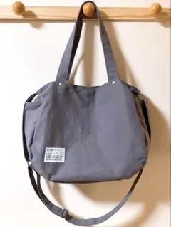 クタ〜ッとふんわり♡帆布サイドポケット付きショルダー♡グレー♡ちょっと大きめ
