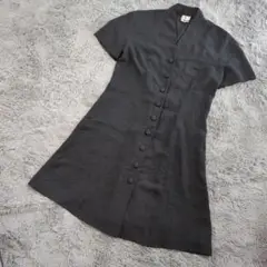 ★b406 DW3【10】シャツワンピース くるみボタン バックプリーツ 黒