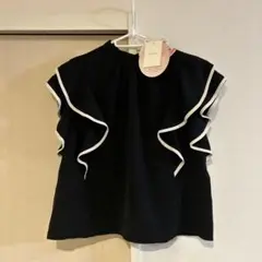 【即日発送】NOWNOW フリル半袖トップス 黒 特別サイズ