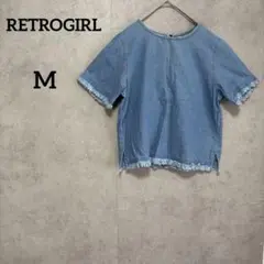 RETROGIRL レトロガール デニム 半袖 フリンジ ライトブルー M