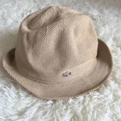 LACOSTE ラコステ 麦わら帽子 中折れハット ベージュ ロゴ 58.5cm