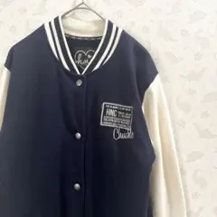h.n.c. スタジャン M ネイビー ホワイト ロゴ バックプリント 定番
