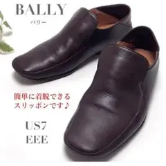 美品 BALLY バリー スリッポン 靴 レザー ブラウン US7 EEE