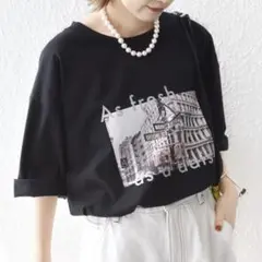 SHIPS .me: プリント　フォト　Tシャツ　ブラック　L