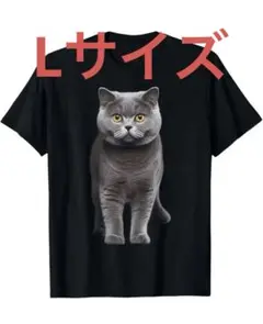 【Lサイズ】ブリティッシュショートヘア　猫　Tシャツ ブラック