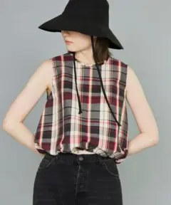 BABYLONE リネンチェックバルーンブラウス