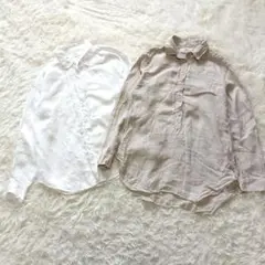 UNIQLO ユニクロ (S) リネン長袖シャツ 2点セット ホワイト ベージュ
